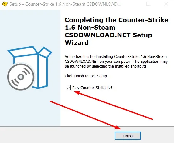 CS 1.6 setup complete with finish button