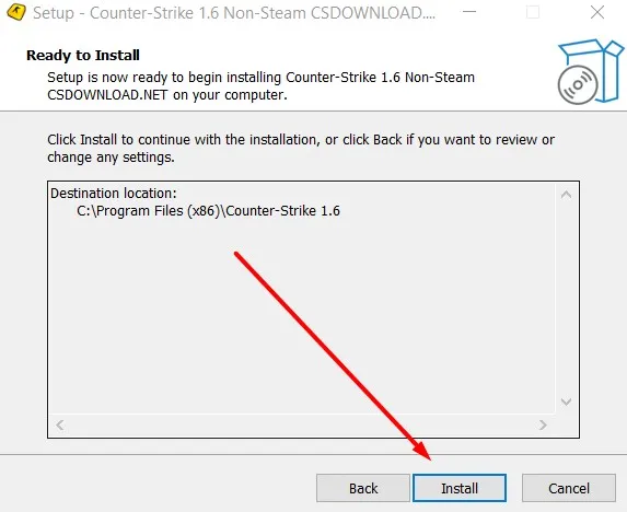 Counter-Strike 1.6 installer window on Windows desktop